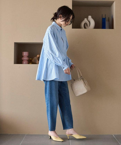 喇叭廓形 開襟領 氣球袖 襯衫