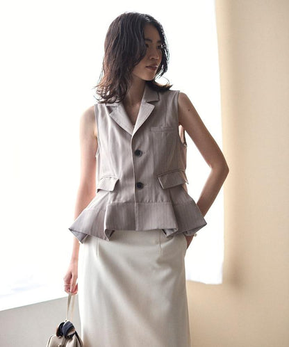 細條紋 拼接荷葉擺 短款馬甲（1月14日12:00）