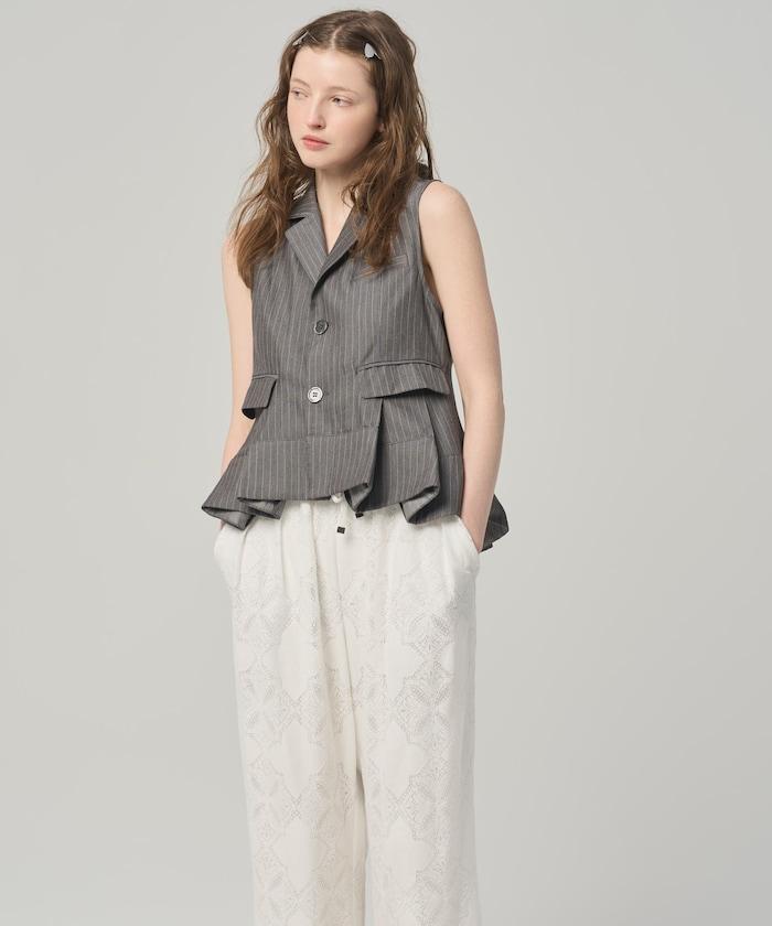 細條紋 拼接荷葉擺 短款馬甲（1月14日12:00）