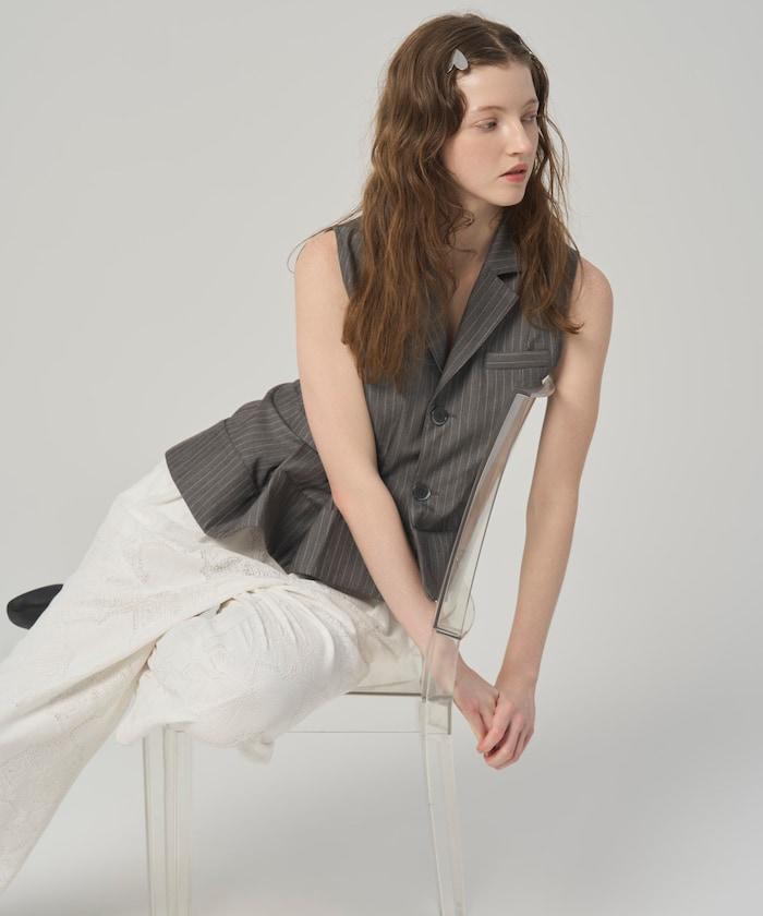 細條紋 拼接荷葉擺 短款馬甲（1月14日12:00）