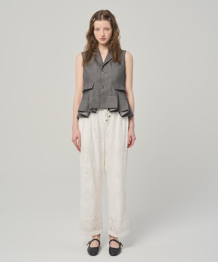 細條紋 拼接荷葉擺 短款馬甲（1月14日12:00）