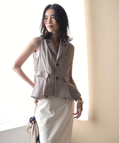 細條紋 拼接荷葉擺 短款馬甲（1月14日12:00）