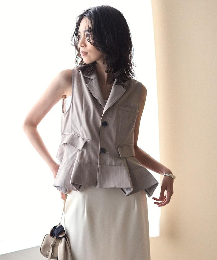 細條紋 拼接荷葉擺 短款馬甲（1月14日12:00）