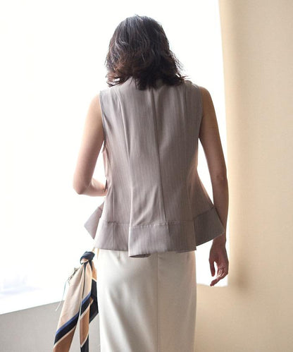 細條紋 拼接荷葉擺 短款馬甲（1月14日12:00）