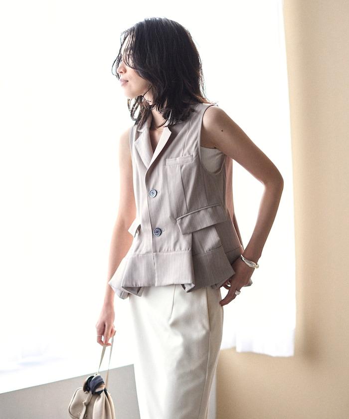 細條紋 拼接荷葉擺 短款馬甲（1月14日12:00）