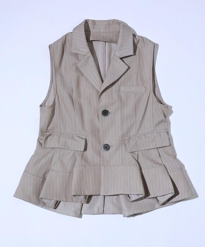 細條紋 拼接荷葉擺 短款馬甲（1月14日12:00）