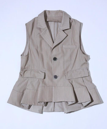 細條紋 拼接荷葉擺 短款馬甲（1月14日12:00）