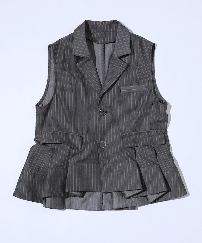 細條紋 拼接荷葉擺 短款馬甲（1月14日12:00）