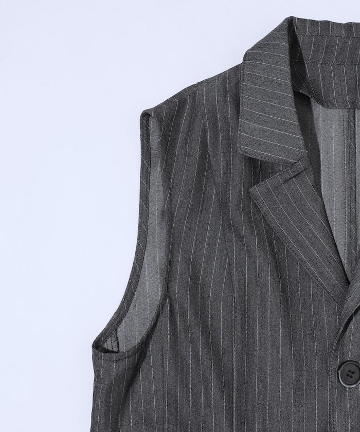 細條紋 拼接荷葉擺 短款馬甲（1月14日12:00）