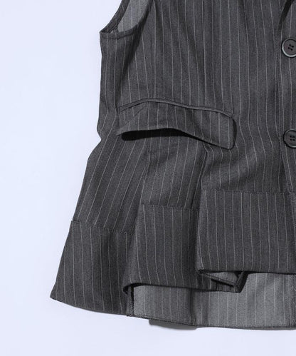 細條紋 拼接荷葉擺 短款馬甲（1月14日12:00）