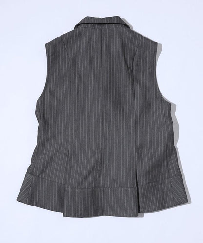 細條紋 拼接荷葉擺 短款馬甲（1月14日12:00）