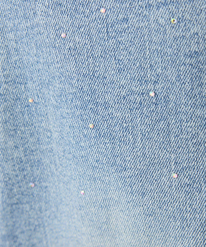 側邊鏤空蕾絲 喇叭版型 牛仔褲