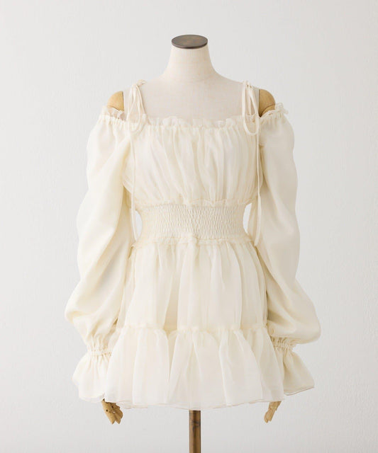 透紗肩蝴蝶結設計 長款上衣