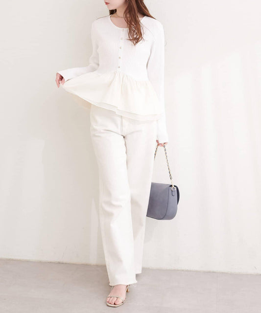 拼接荷葉邊針織上衣