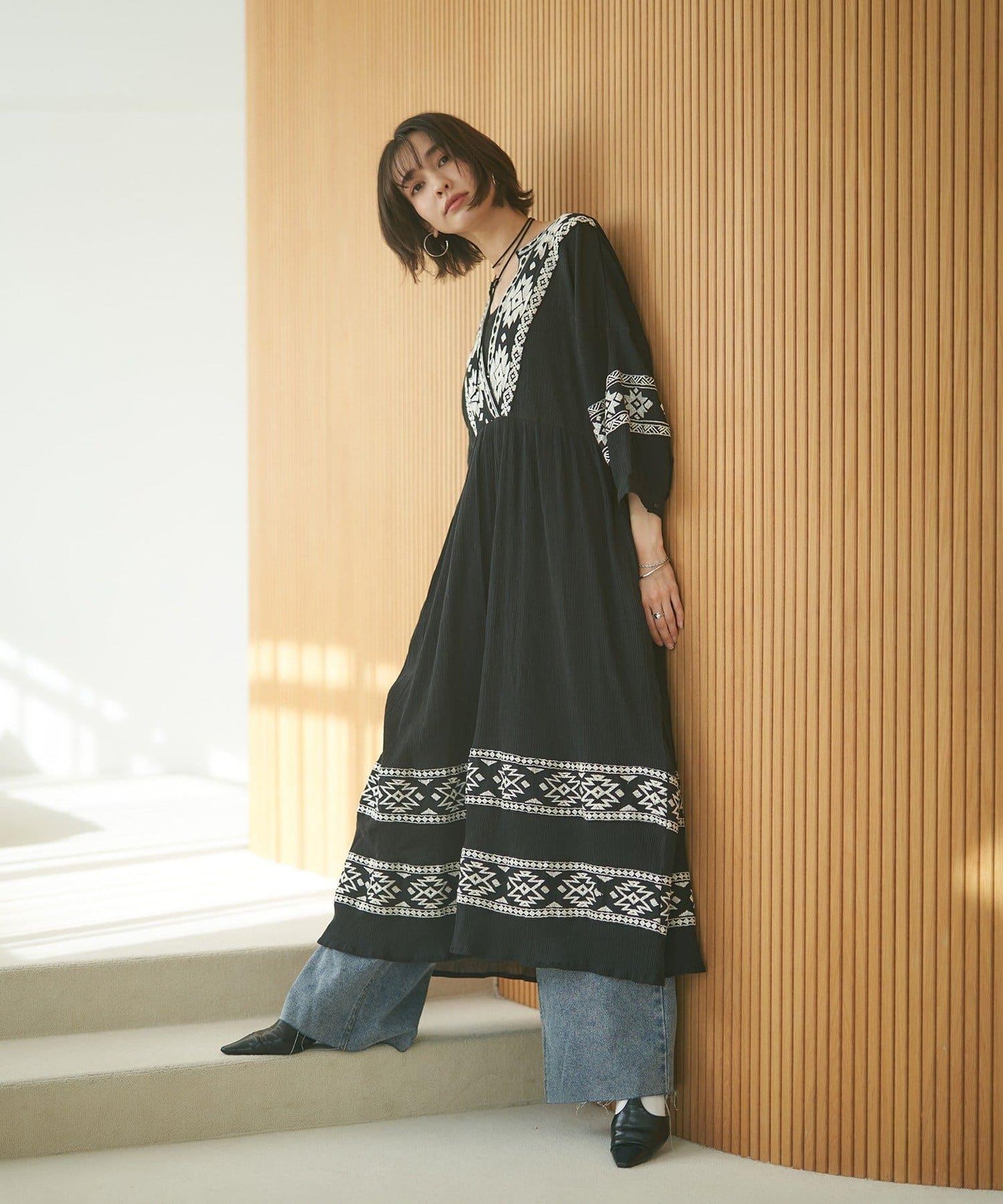 nane India Series 民族風刺繡楊柳連衣裙