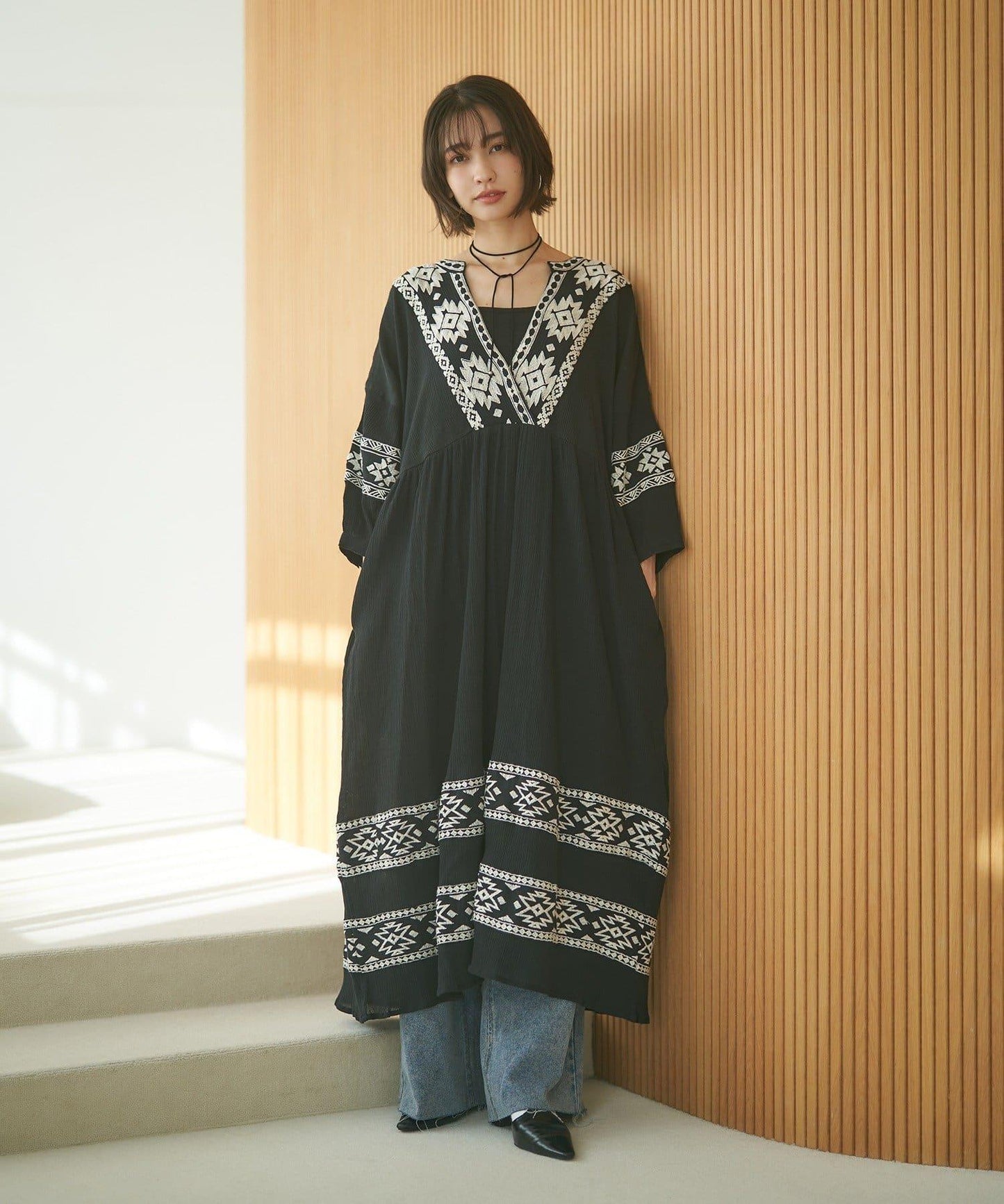 nane India Series 民族風刺繡楊柳連衣裙