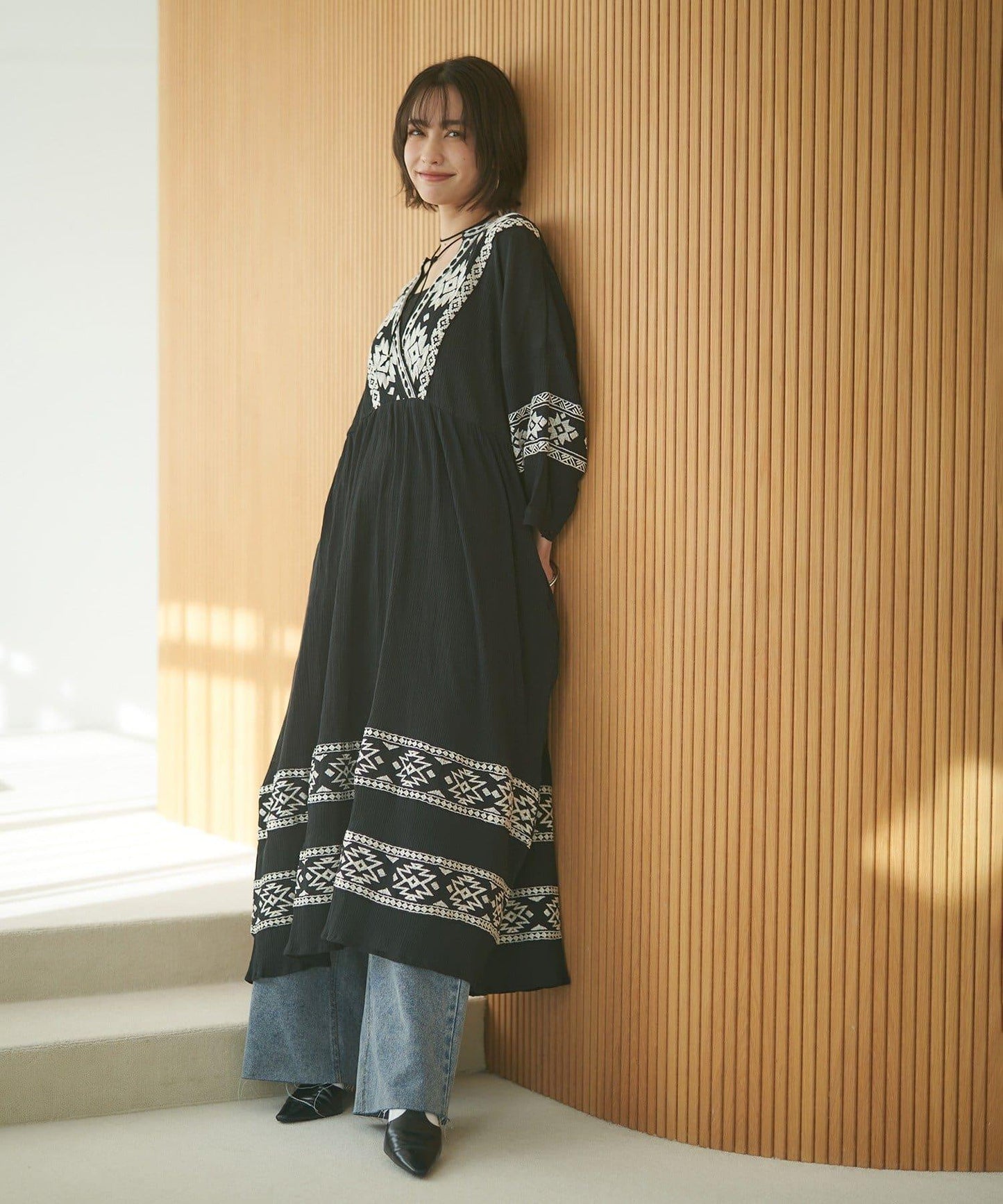 nane India Series 民族風刺繡楊柳連衣裙