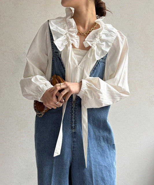 荷葉邊領 插肩設計 襯衫（網絡）