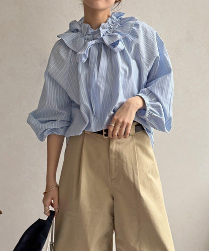 荷葉邊領 插肩設計 襯衫（網絡）