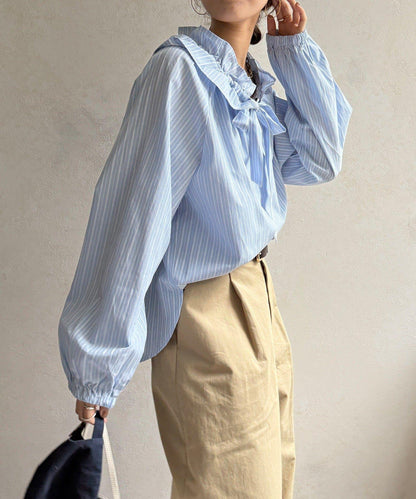 荷葉邊領 插肩設計 襯衫（網絡）