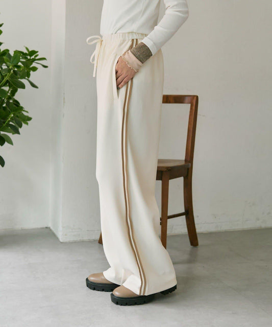 彈力全鬆緊腰直筒 雙線設計 休閒褲【SUM1 STYLE】