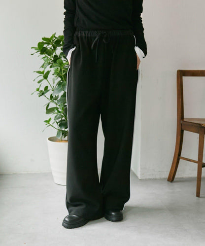 彈力全鬆緊腰直筒 雙線設計 休閒褲【SUM1 STYLE】