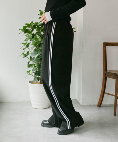 彈力全鬆緊腰直筒 雙線設計 休閒褲【SUM1 STYLE】