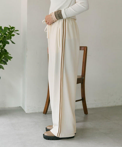 彈力全鬆緊腰直筒 雙線設計 休閒褲【SUM1 STYLE】