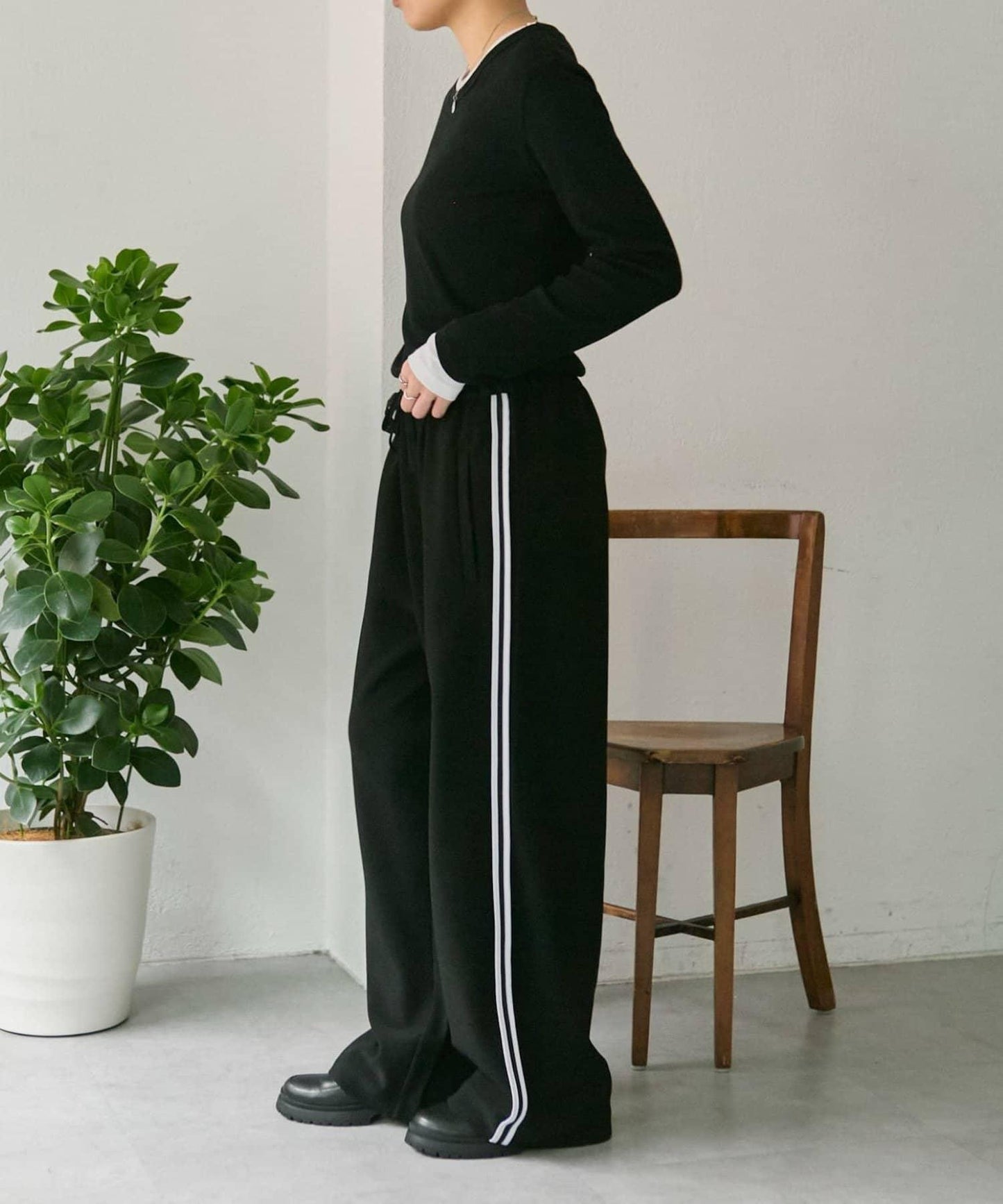 彈力全鬆緊腰直筒 雙線設計 休閒褲【SUM1 STYLE】