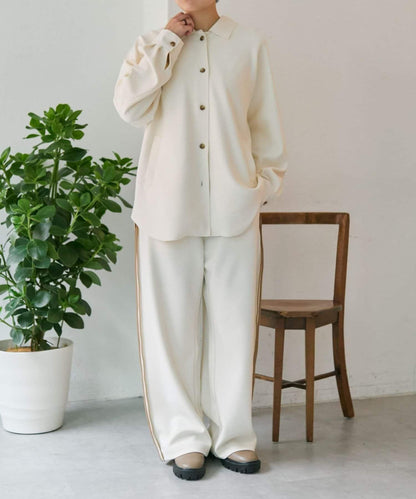 彈力全鬆緊腰直筒 雙線設計 休閒褲【SUM1 STYLE】