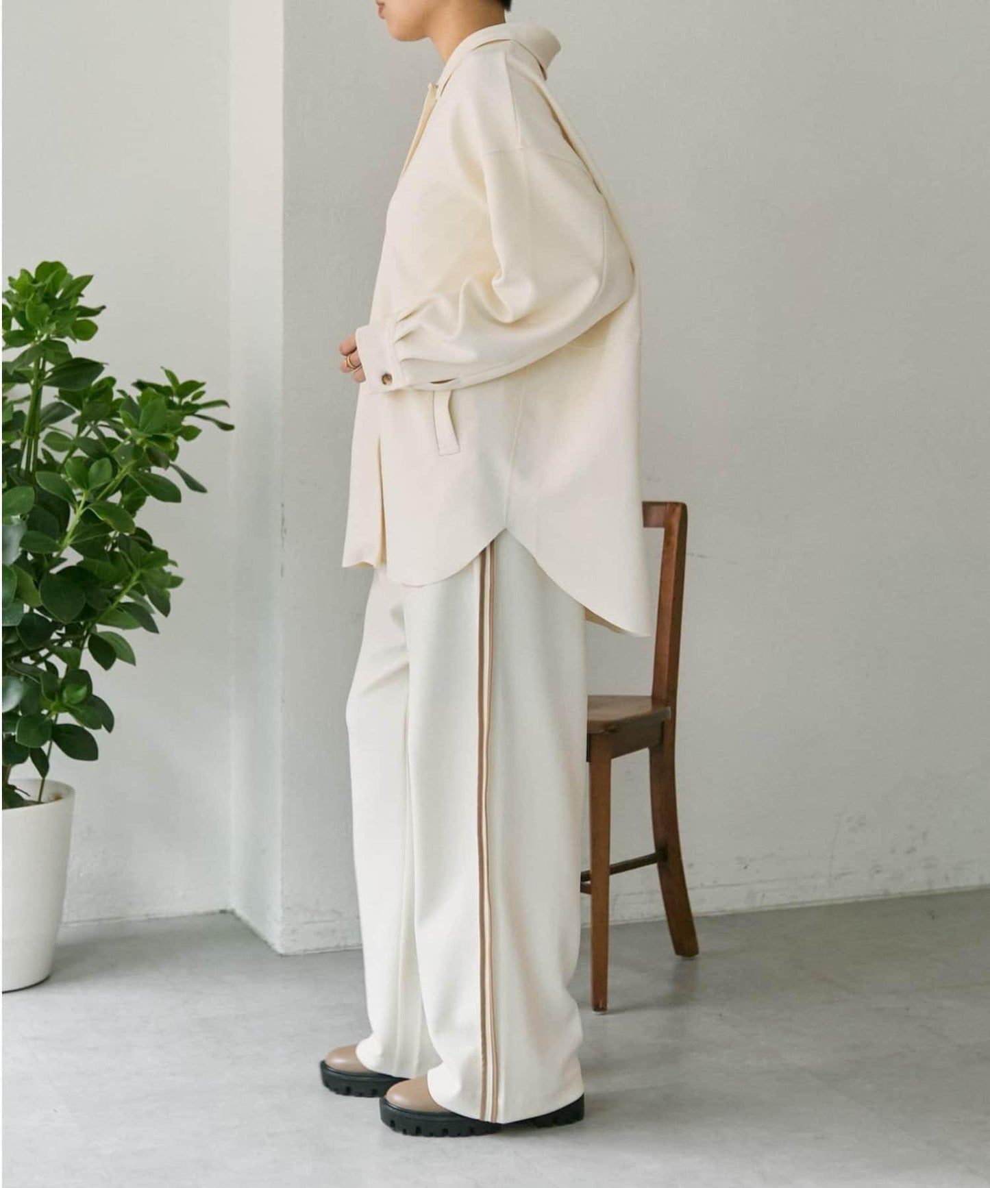 彈力全鬆緊腰直筒 雙線設計 休閒褲【SUM1 STYLE】