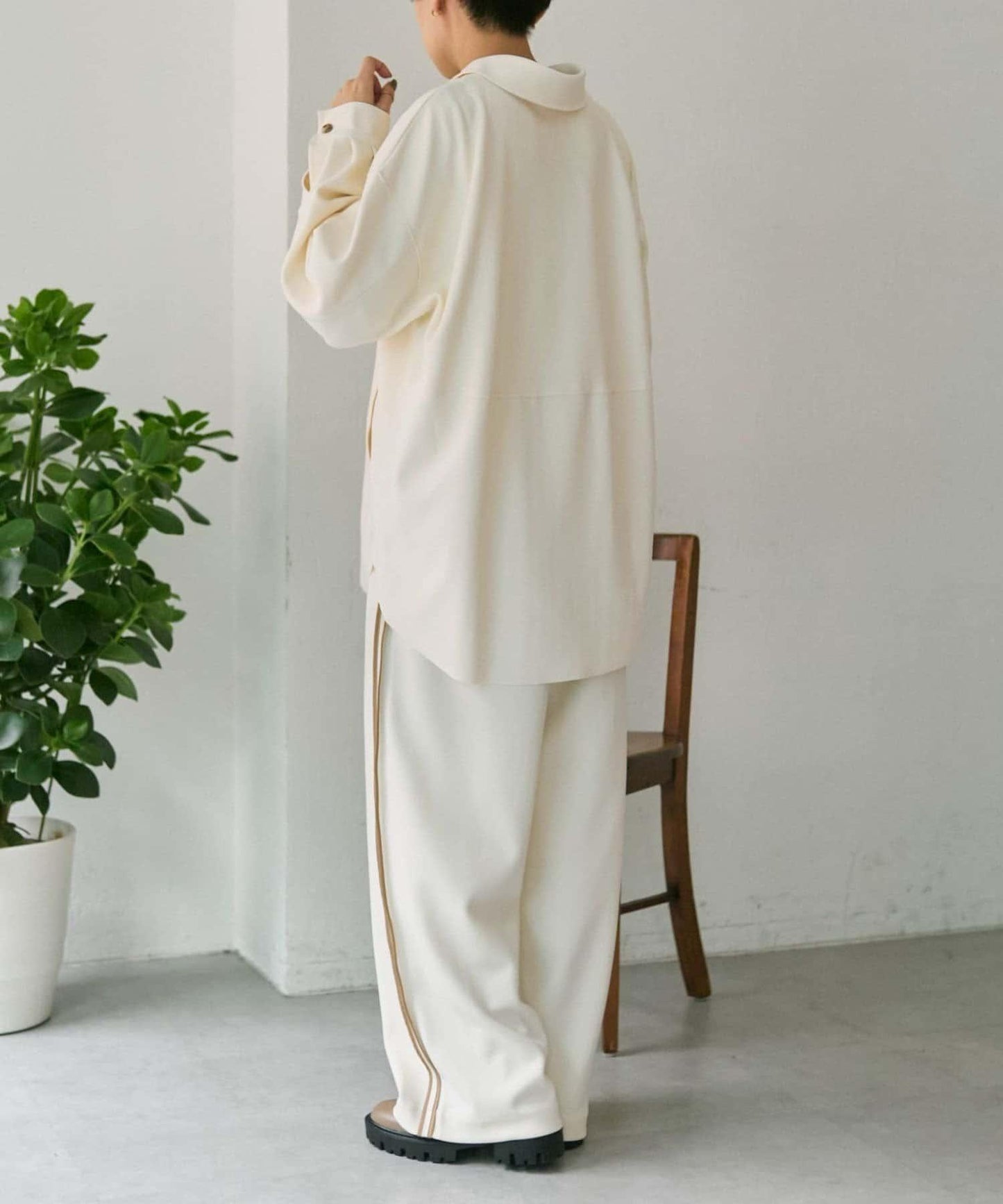 彈力全鬆緊腰直筒 雙線設計 休閒褲【SUM1 STYLE】