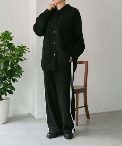 彈力全鬆緊腰直筒 雙線設計 休閒褲【SUM1 STYLE】