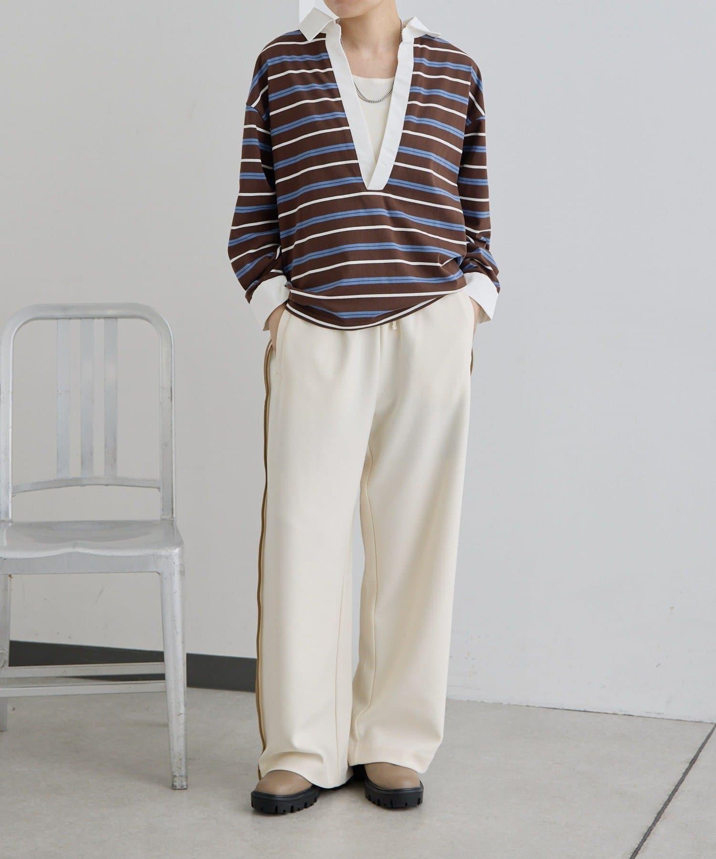 彈力全鬆緊腰直筒 雙線設計 休閒褲【SUM1 STYLE】