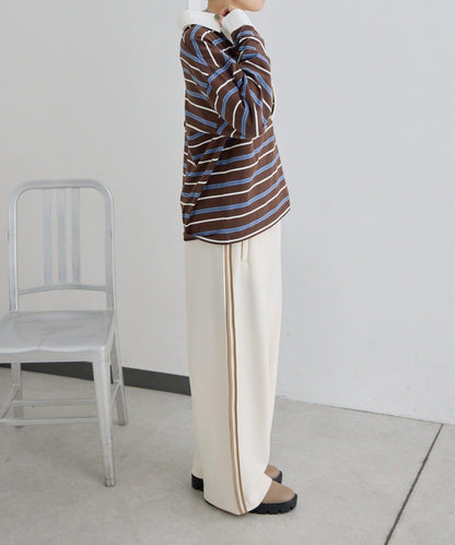 彈力全鬆緊腰直筒 雙線設計 休閒褲【SUM1 STYLE】