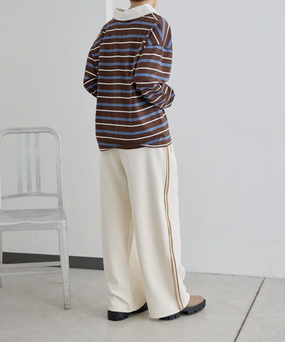 彈力全鬆緊腰直筒 雙線設計 休閒褲【SUM1 STYLE】