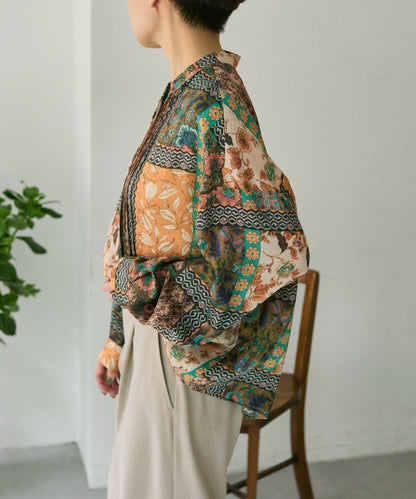 春季適用亮麗風格 花卉印花 壓褶 襯衫