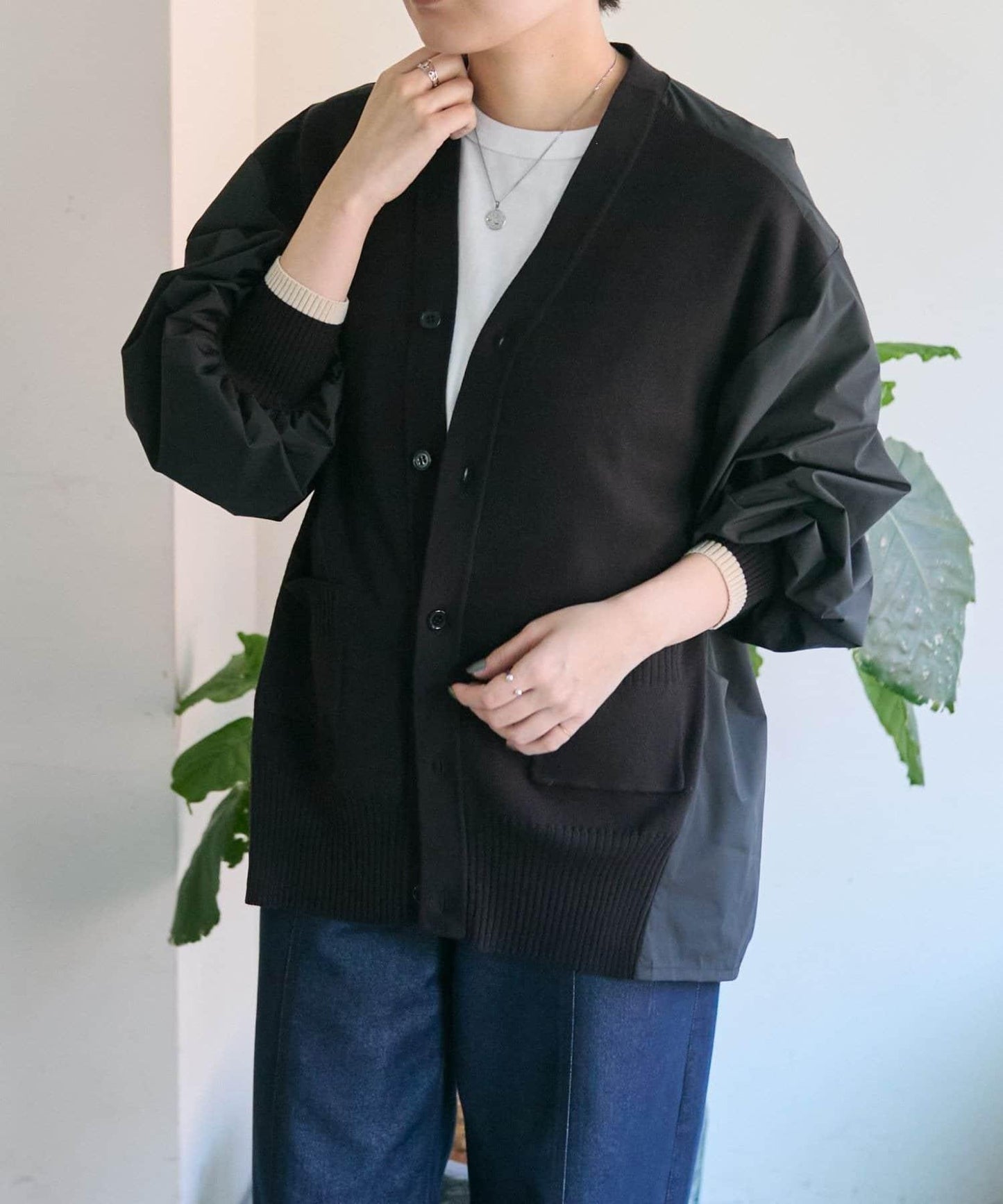 SUM1 STYLE 拼接針織襯衫式開衫