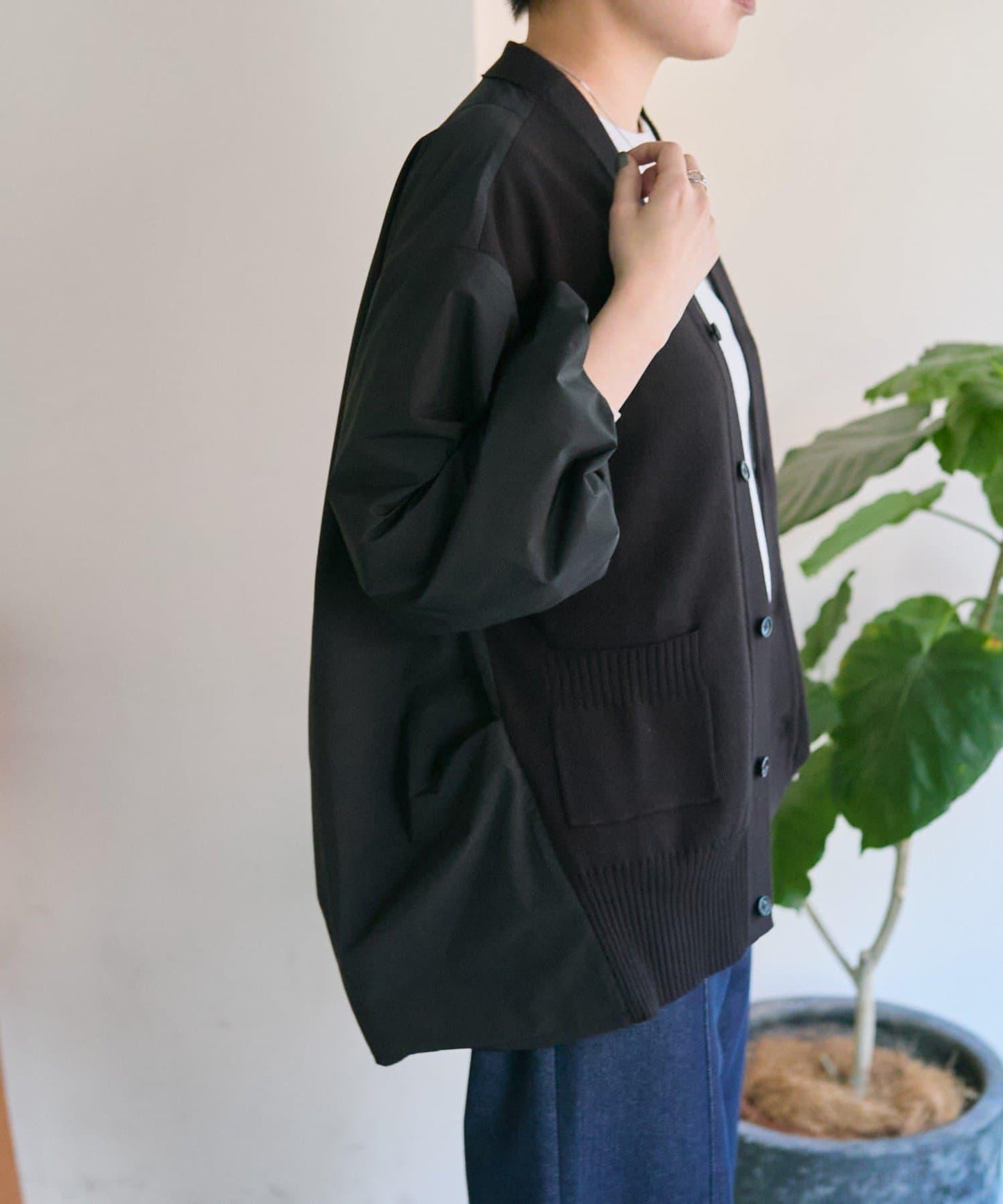 SUM1 STYLE 拼接針織襯衫式開衫