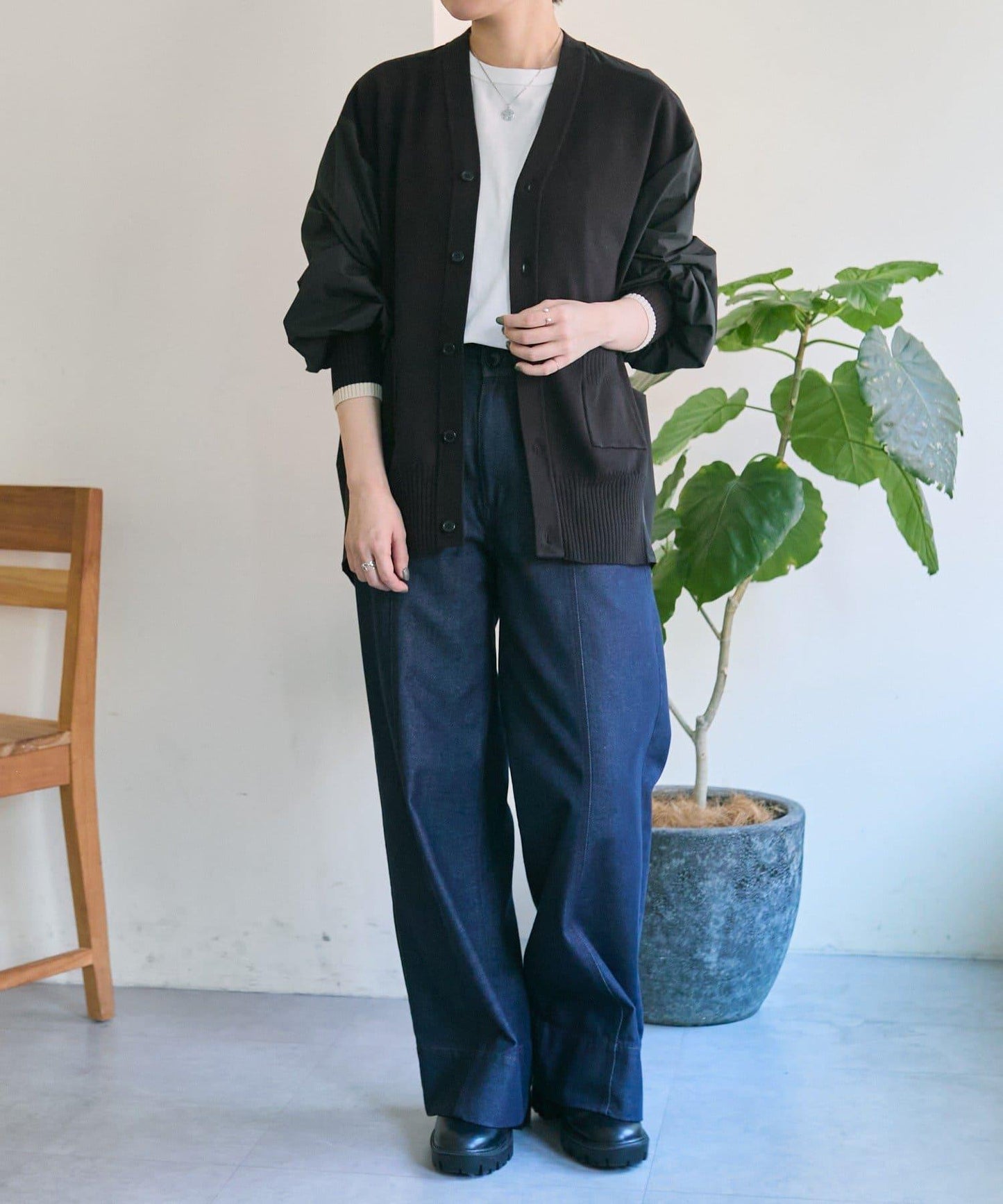 SUM1 STYLE 拼接針織襯衫式開衫