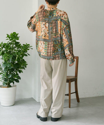 春季適用亮麗風格 花卉印花 壓褶 襯衫