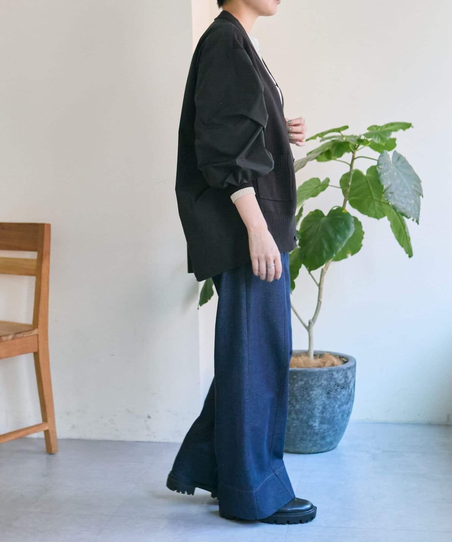 SUM1 STYLE 拼接針織襯衫式開衫