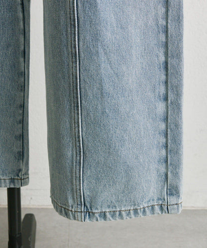 《バックウエストゴム/切替入り》口袋花刺繡 デニム 牛仔褲【SUM1 STYLE(スミスタイル)】