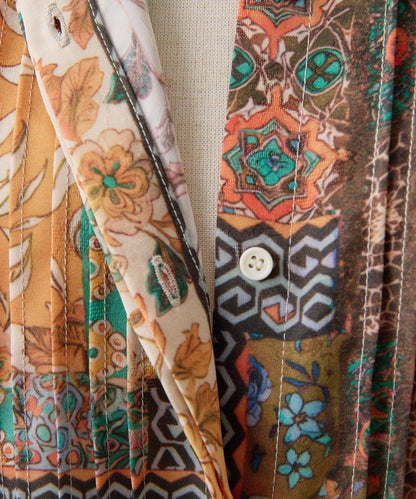 春季適用亮麗風格 花卉印花 壓褶 襯衫