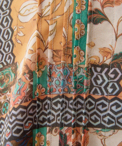 春季適用亮麗風格 花卉印花 壓褶 襯衫