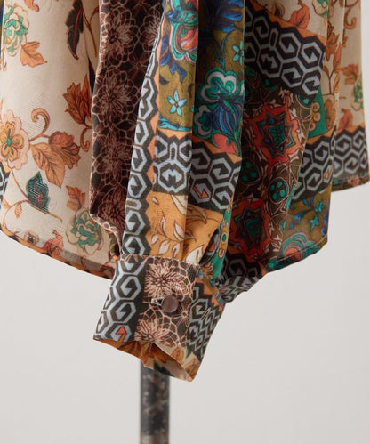 春季適用亮麗風格 花卉印花 壓褶 襯衫