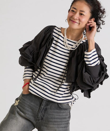 褶皺荷葉邊 拉鍊 短款博萊羅外套