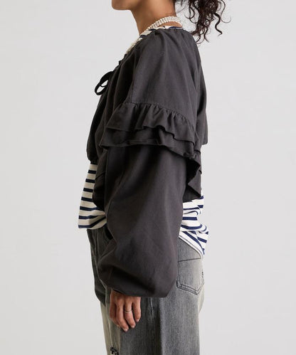 褶皺荷葉邊 拉鍊 短款博萊羅外套