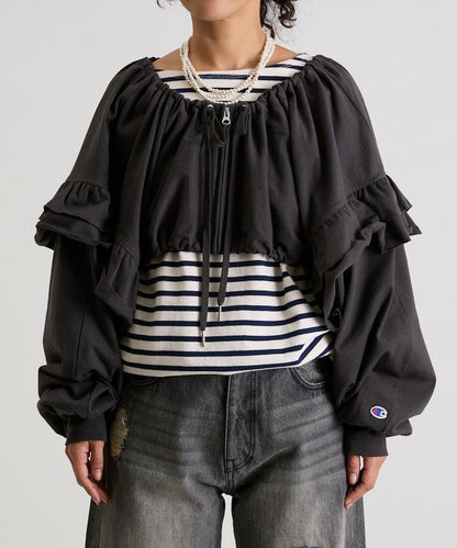 褶皺荷葉邊 拉鍊 短款博萊羅外套