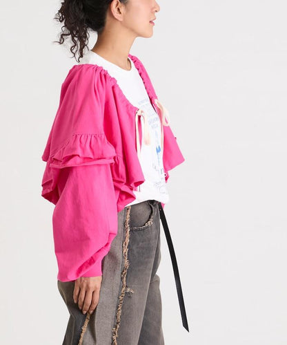 褶皺荷葉邊 拉鍊 短款博萊羅外套